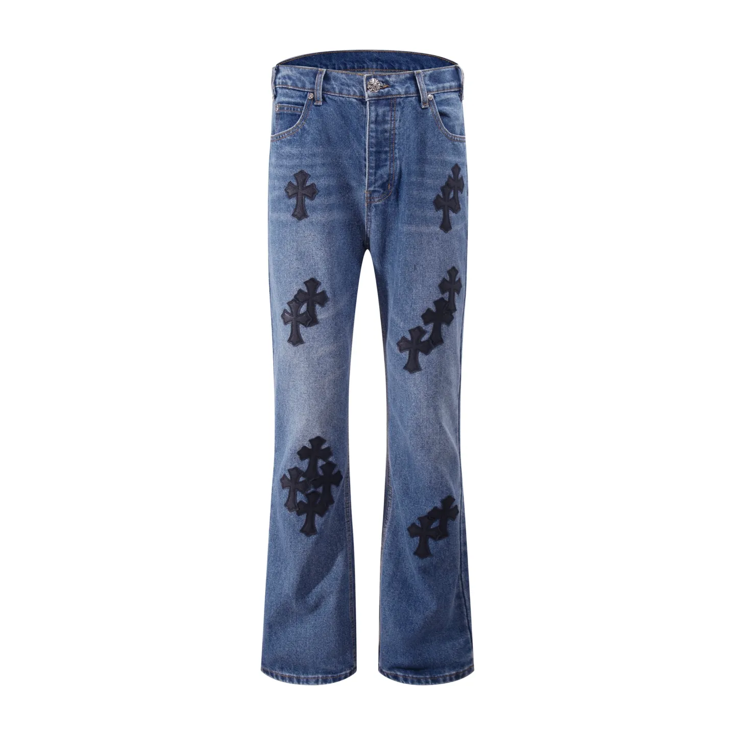 P220 Style No.: H24 Croxin & 𝐂𝐡𝐫𝐨𝐦𝐞 𝐇𝐞𝐚𝐫𝐭 ss25 blue trousers, black leather, bootcut button jeans, styles with different wash textures, very friendly to people with thin legs, and the bootcut perfectly modifies the leg shape The timeless and moderate length makes it easy to match and match. It is the basis for various styles and is a must-have in your wardrobe! The fabric is stiff but also makes the upper body soft without losing texture. The washing process is even more perfect. It is a must-have item for everyone! ! ! Washed wheat, hang tag, pants label, three labels complete Color: blue Size: 28-30-32-34-36